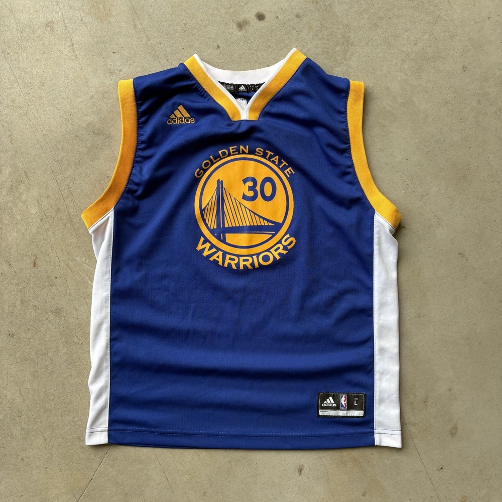 adidas Stephen Curry Golden State Warriors Jersey Youth Large L 30 NBA Blue Boys